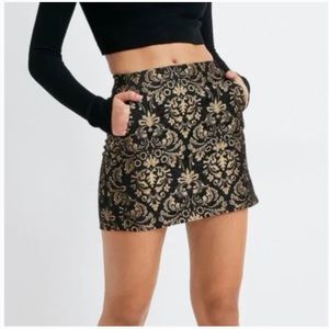 Urban Outfitters Black Mini Skirt with Gold Embroidery — Size: M